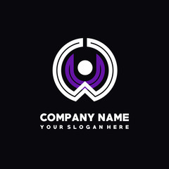 initial letter WU logo, round logo white, purple lowercase letters