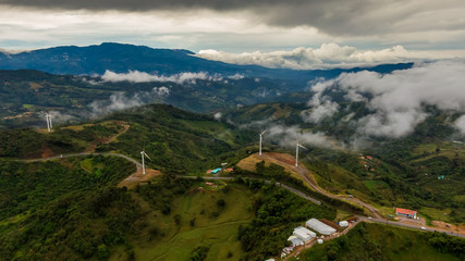 Beautiful aerial view of the renewable energy Windmills in Costa Rica