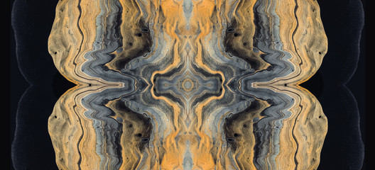 Golden wave pattern. Luxury Marbleized effect kaleidoscope. Acrylic Fluid Art