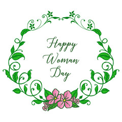 Banner for happy woman day, with decor of pink flower frame. Vector