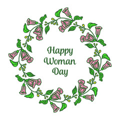Banner for happy woman day, with decor of pink flower frame. Vector