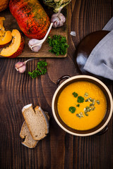 Homemade Pumpking Soup. Autumn Healhy Eating