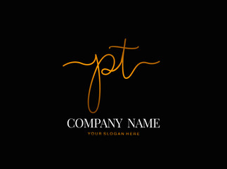 P T PT Initial handwriting logo design with circle. Beautyful design handwritten logo for fashion, team, wedding, luxury logo.