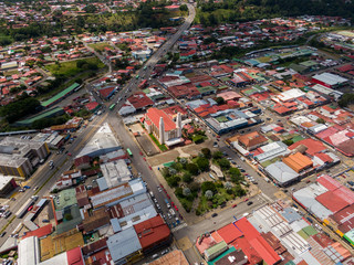 Beautiful aerial view of Perez Zeledon Town and Church in Costa Rica