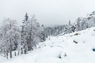 Winter landscape. Taganay national Park, Chelyabinsk region, South Ural, Russia