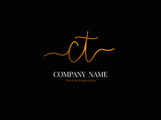 C T CT Initial handwriting logo design with circle. Beautyful design handwritten logo for fashion, team, wedding, luxury logo.