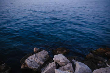 seashore with big boulders