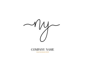 N Y NY Initial handwriting logo design with circle. Beautyful design handwritten logo for fashion, team, wedding, luxury logo.