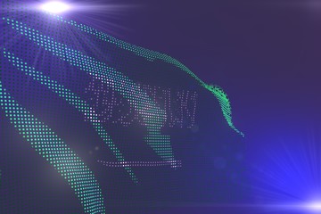pretty digital colorful photo of Saudi Arabia flag made of dots waving on purple with space for text - any feast flag 3d illustration..