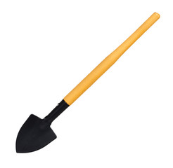 Little shovel, wooden handle, decorative tools. Isolated