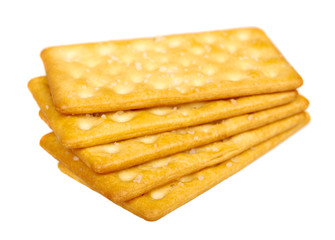 Salty cracker, crispy appetizer, rectangle shape cookie. Isolated.