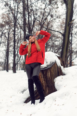 December walk with a young pretty blonde