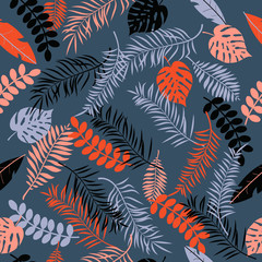 Tropic seamless pattern with color leaves