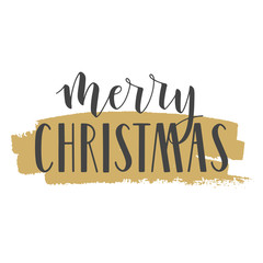 Vector Illustration. Handwritten Lettering of Merry Christmas. Template for Greeting Card or Invitation. Objects Isolated on White Background.