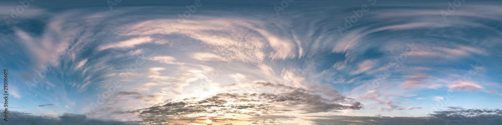 Wall mural seamless cloudy blue sky hdri panorama 360 degrees angle view with zenith and beautiful clouds for u