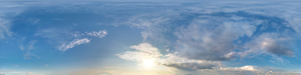 Seamless cloudy blue sky hdri panorama 360 degrees angle view with zenith and beautiful clouds for...
