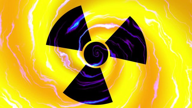 Spinning a radiation warning symbol. Looping footage.