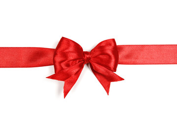 Red satin gift bow isolated on white