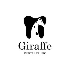 Illustration of tooth mark with abstract abstract giraffe animal inside logo design
