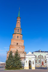 Fototapeta na wymiar The leaning tower (Syuyumbike) in the Kazan Kremlin. Kazan city, Tatarstan republic, Russia.