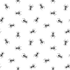 Seamless pattern with ants. Endless ornament with ants on white backdrop