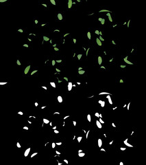 3D illustration of a mint leaves flow with alpha layer