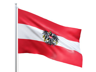 Austria state flag waving on white background, close up, isolated. 3D render