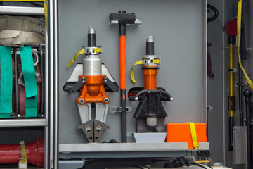 hoses tools and equipment of Fire Truck
