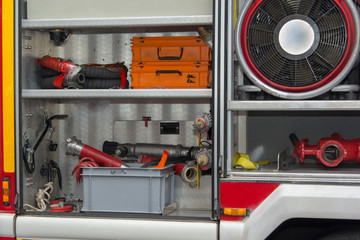 hoses tools and equipment of Fire Truck