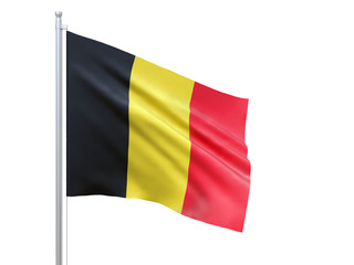 Fototapeta premium Belgium flag waving on white background, close up, isolated. 3D render