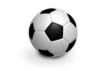 Soccer Ball, Football With Shadow - Black And White 3D Illustration Isolated On White Background
