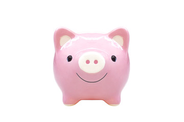 Pink piggy bank closeup isolated