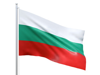 Bulgaria flag waving on white background, close up, isolated. 3D render