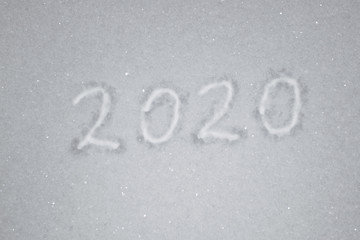 inscription text 2020 in the snow
