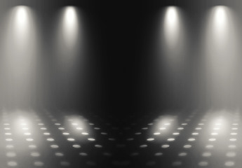 Naklejka premium Empty background scene. Dark reflection of the street on wet asphalt. Rays of neon light in the dark, smoke. Background of an empty stage show. Abstract dark background.