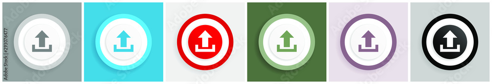 Leinwandbilder Upload icon set, colorful flat design vector illustrations in 6 options for web design and mobile applications