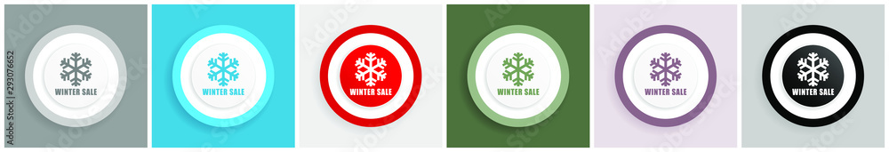Leinwandbilder winter sale icon set, colorful flat design vector illustrations in 6 options for web design and mobi