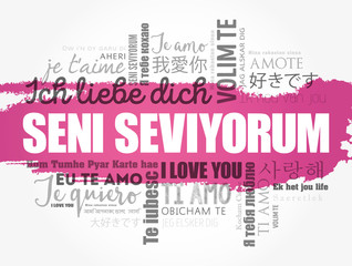 Obraz premium Seni seviyorum (I Love You in Turkish) in different languages of the world