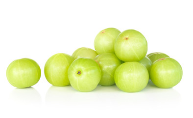 Fresh indian gooseberry isolated on white background, herb and medical fruit for health care concept