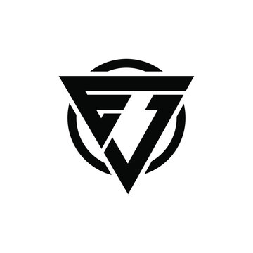 EJ JE Triangle Logo Circle Monogram Design Vector Super Hero Concept