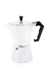 Side view of a metallic moka maker