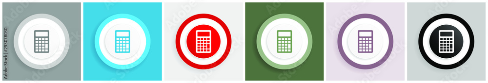 Poster calculator icon set, colorful flat design vector illustrations in 6 options for web design and mobil