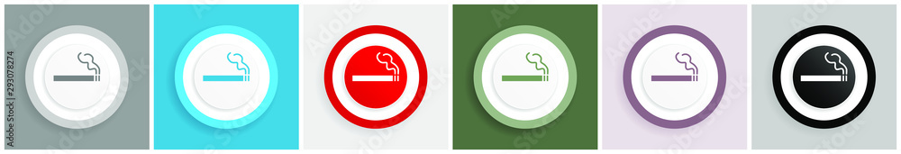 Leinwandbilder cigarette icon set, colorful flat design vector illustrations in 6 options for web design and mobile