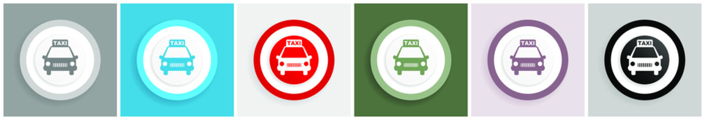 Taxi icon set, colorful flat design vector illustrations in 6 options for web design and mobile applications