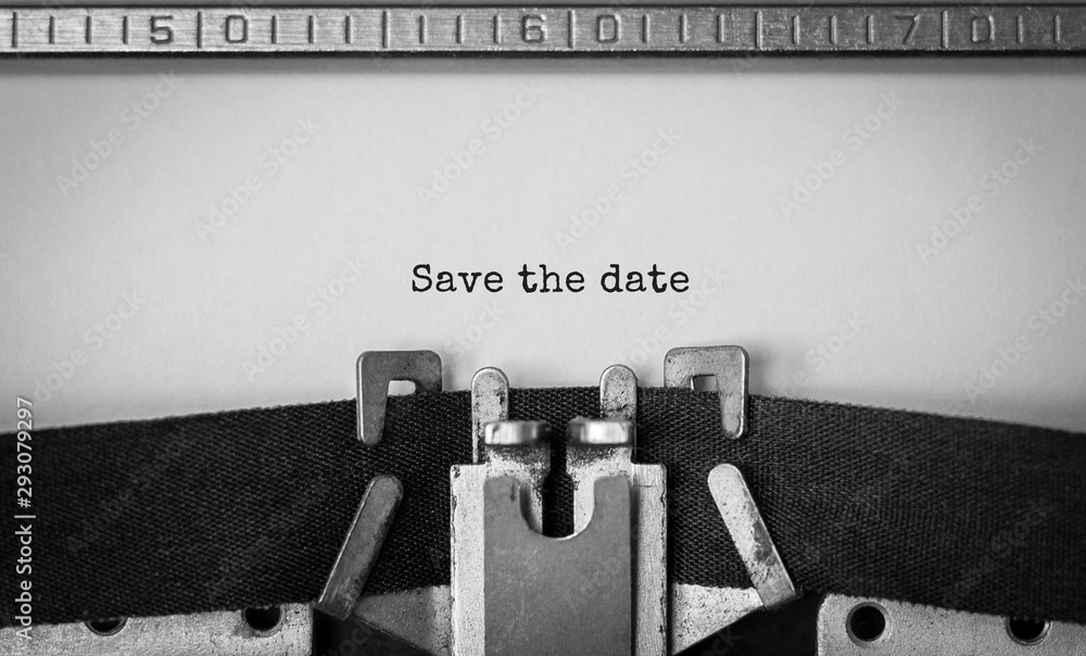 Poster text save the date typed on retro typewriter