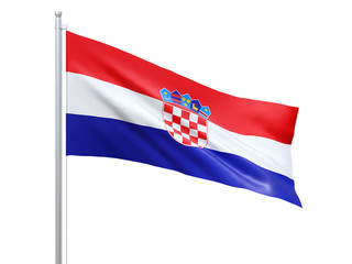 Croatia flag waving on white background, close up, isolated. 3D render