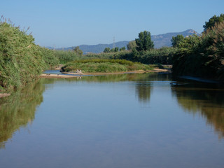 Río LLobregat, muy cerca de su desembocadura en el mar mediterráneo