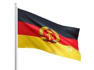 East Germany flag waving on white background, close up, isolated. 3D render