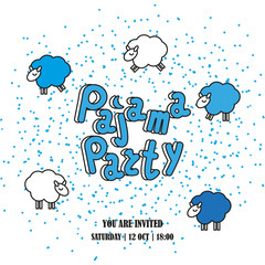 Pajama party, sleepover party, slumber party. Invitation card or poster template with space for text. Jumping sheep. Counting sheep before going to sleep. Background - vector.