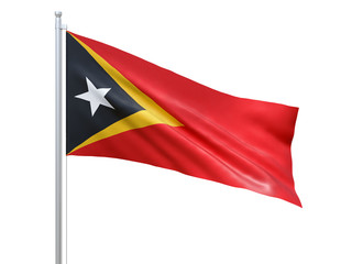 East Timor flag waving on white background, close up, isolated. 3D render